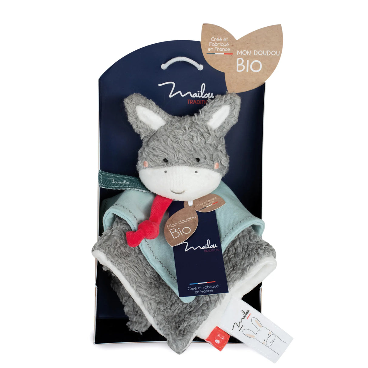 Doudou plat Ane en coton BIO