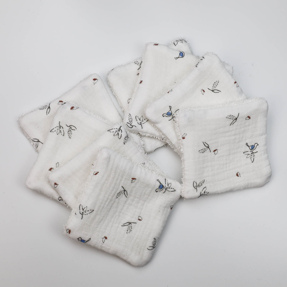Lingettes lavables fleurs et oiseaux bleu