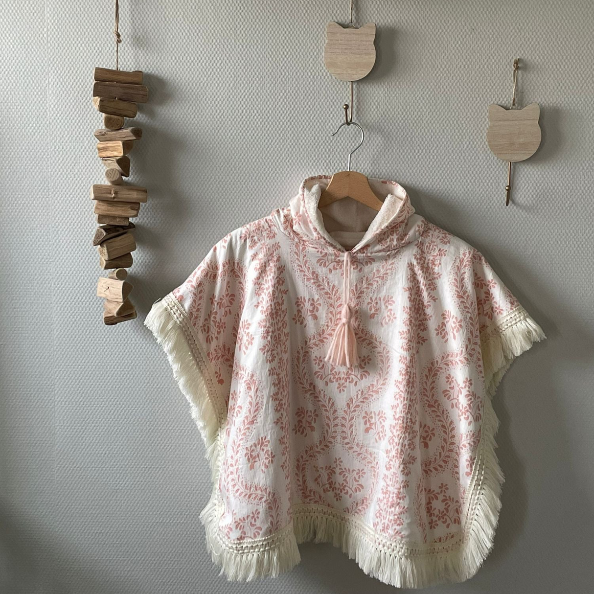 Poncho de bain bohème rose et blanc 2-3 ans