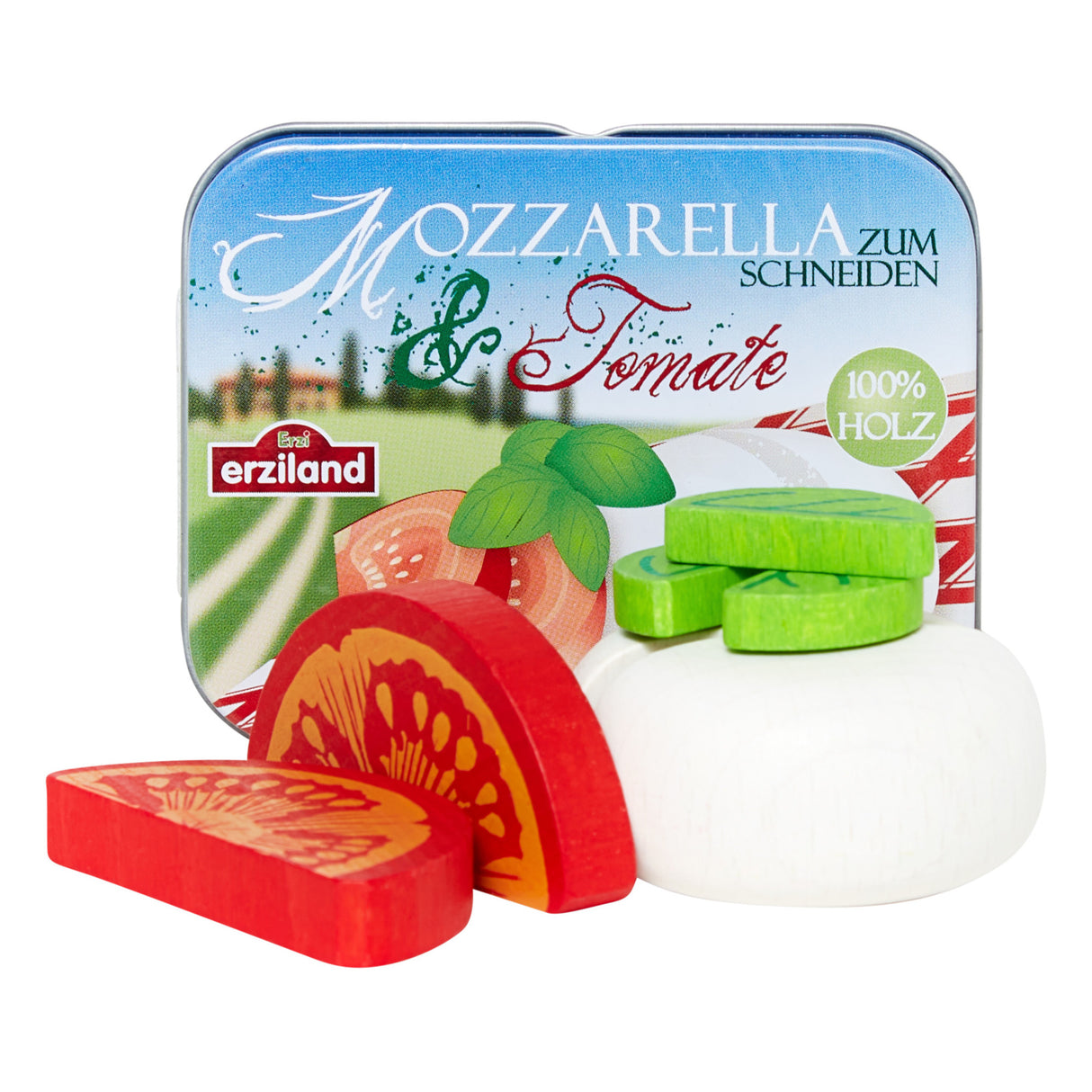 Boite de mozzarella tomates en bois pour dinette
