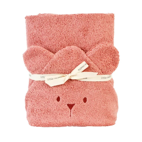 Grande cape de bain oreilles ourson bois de rose en coton bio