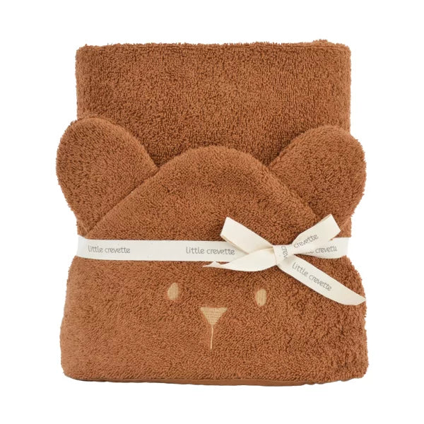 Grande cape de bain oreilles ourson caramel en coton bio