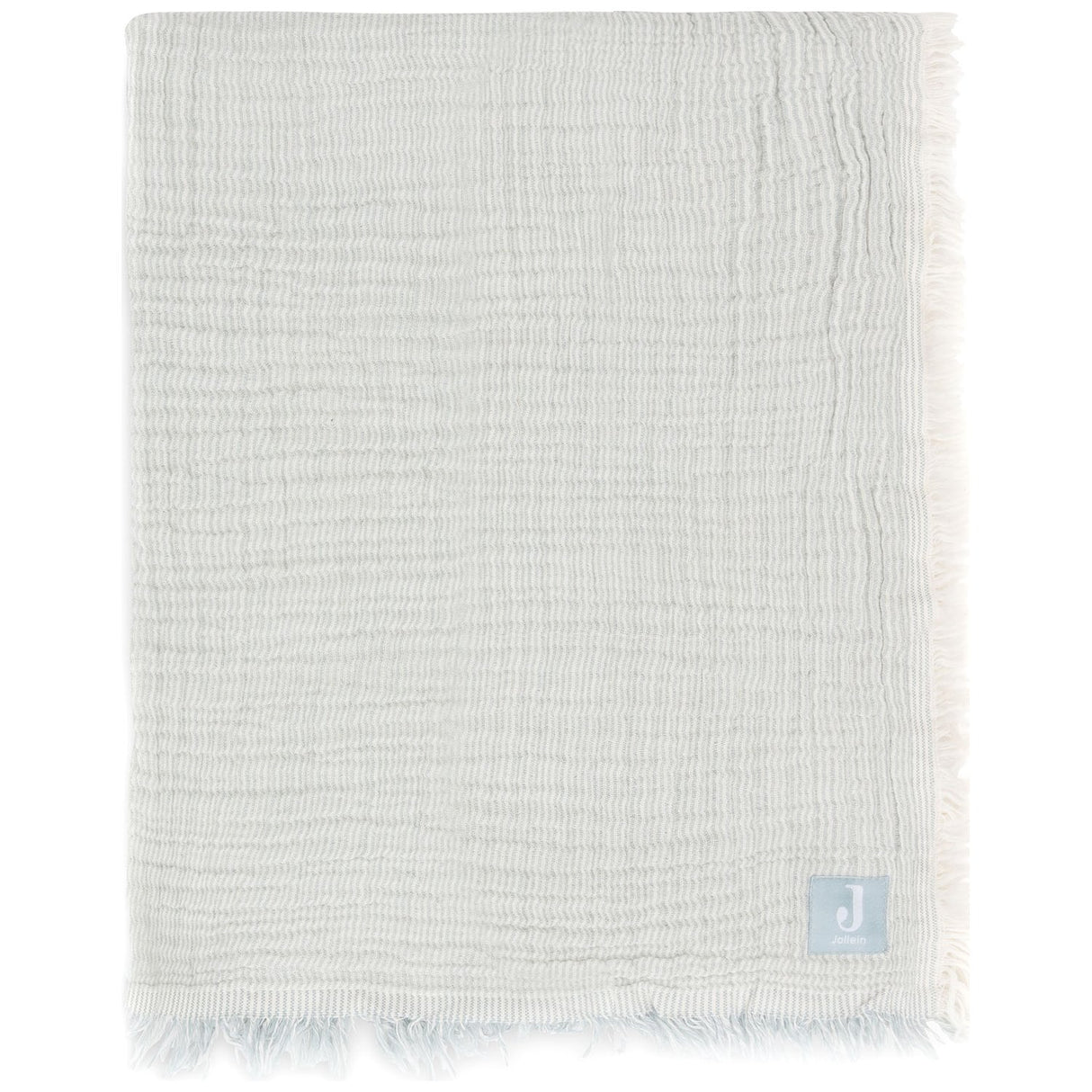 Couverture gaze de coton Fringe Stripe Sea Green Ivory 100x75cm