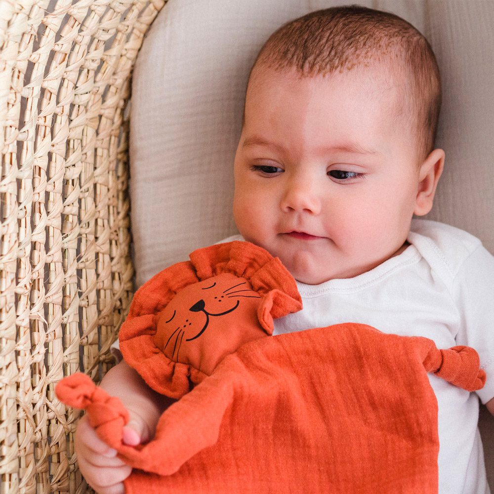 Doudou plat coton bio lion