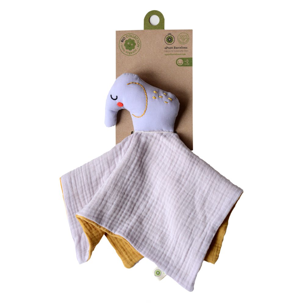 Doudou plat coton bio éléphant