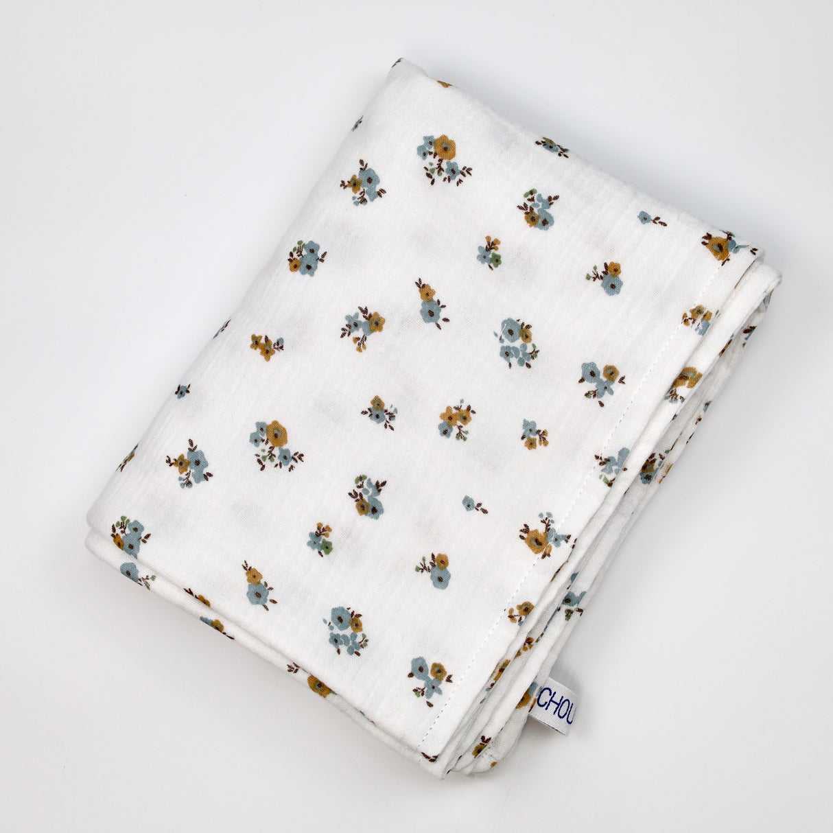 Couverture été petites fleurs bleu et marron