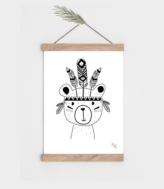 Affiche chambre bébé Boho nounours l'ours A4