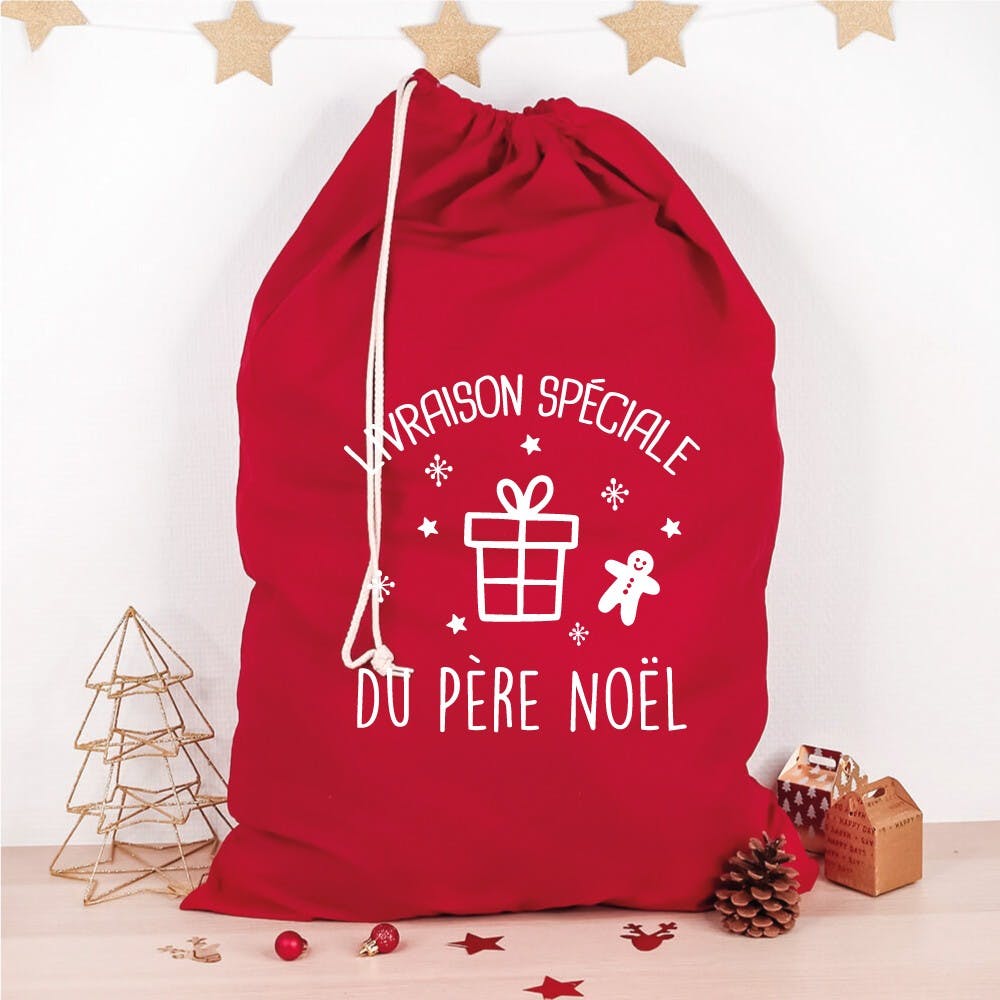 Hotte de noël "Livraison spéciale" rouge