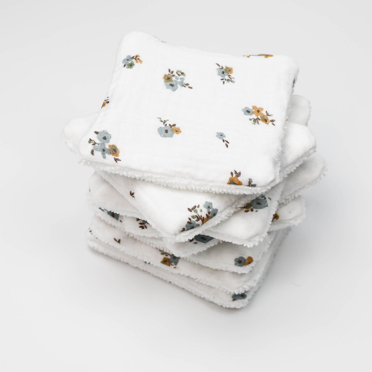 Lingettes lavables petites fleurs bleu et marron