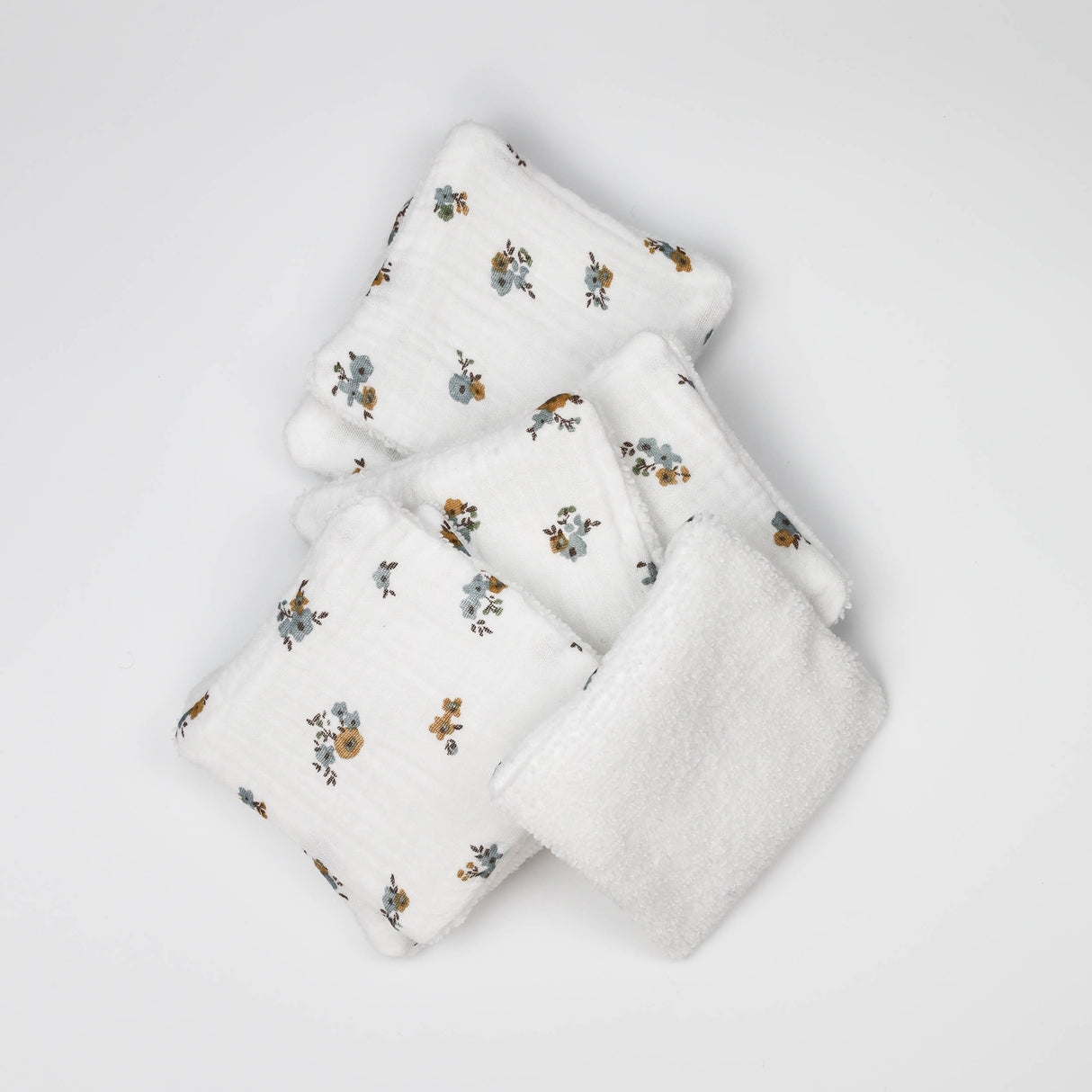 Lingettes lavables petites fleurs bleu et marron