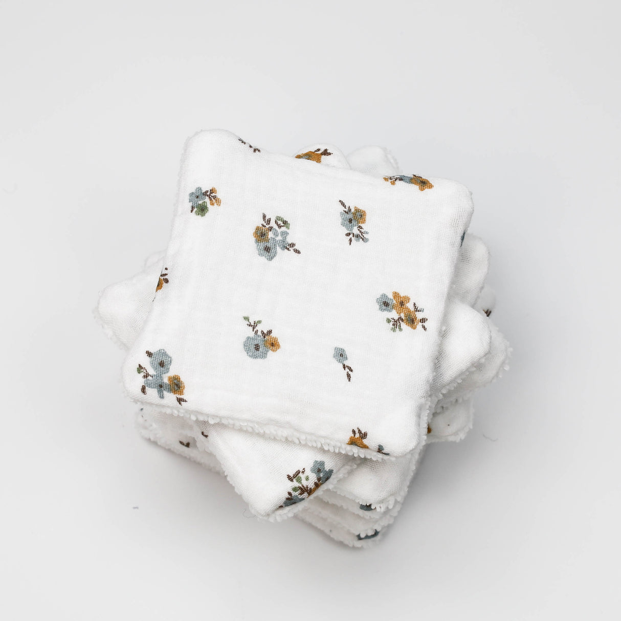 Lingettes lavables petites fleurs bleu et marron