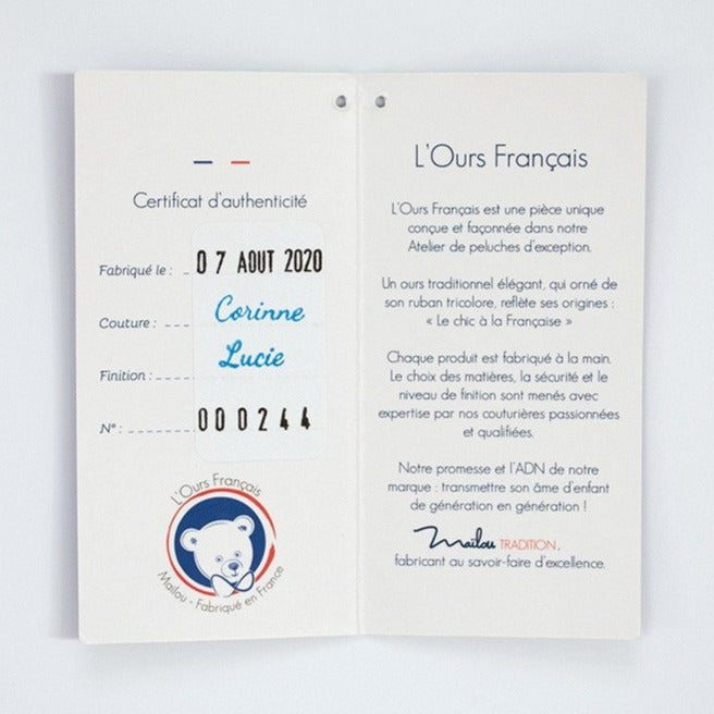 Ours en peluche blanc made in France