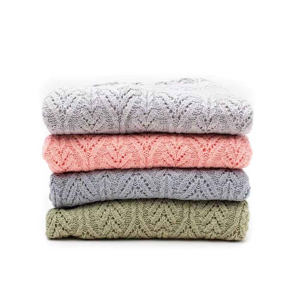 Couverture bébé tricot coton feuille gris