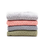 Couverture bébé tricot coton feuille gris