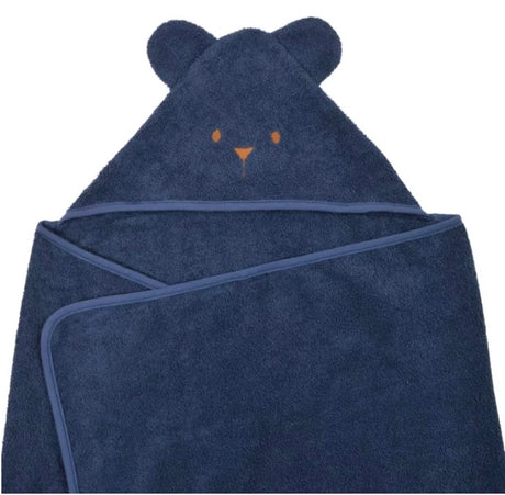 Grande cape de bain oreilles ourson bleu en coton bio