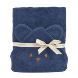 Grande cape de bain oreilles ourson bleu en coton bio