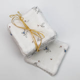 Lingettes lavables fleurs et oiseaux bleu