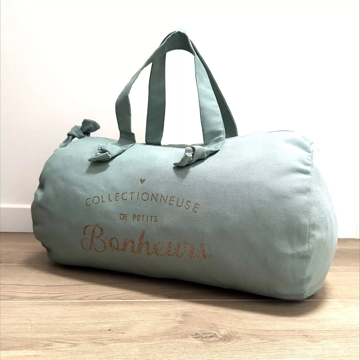 Sac Polochon "Collectionneuse de petits bonheurs" Céladon