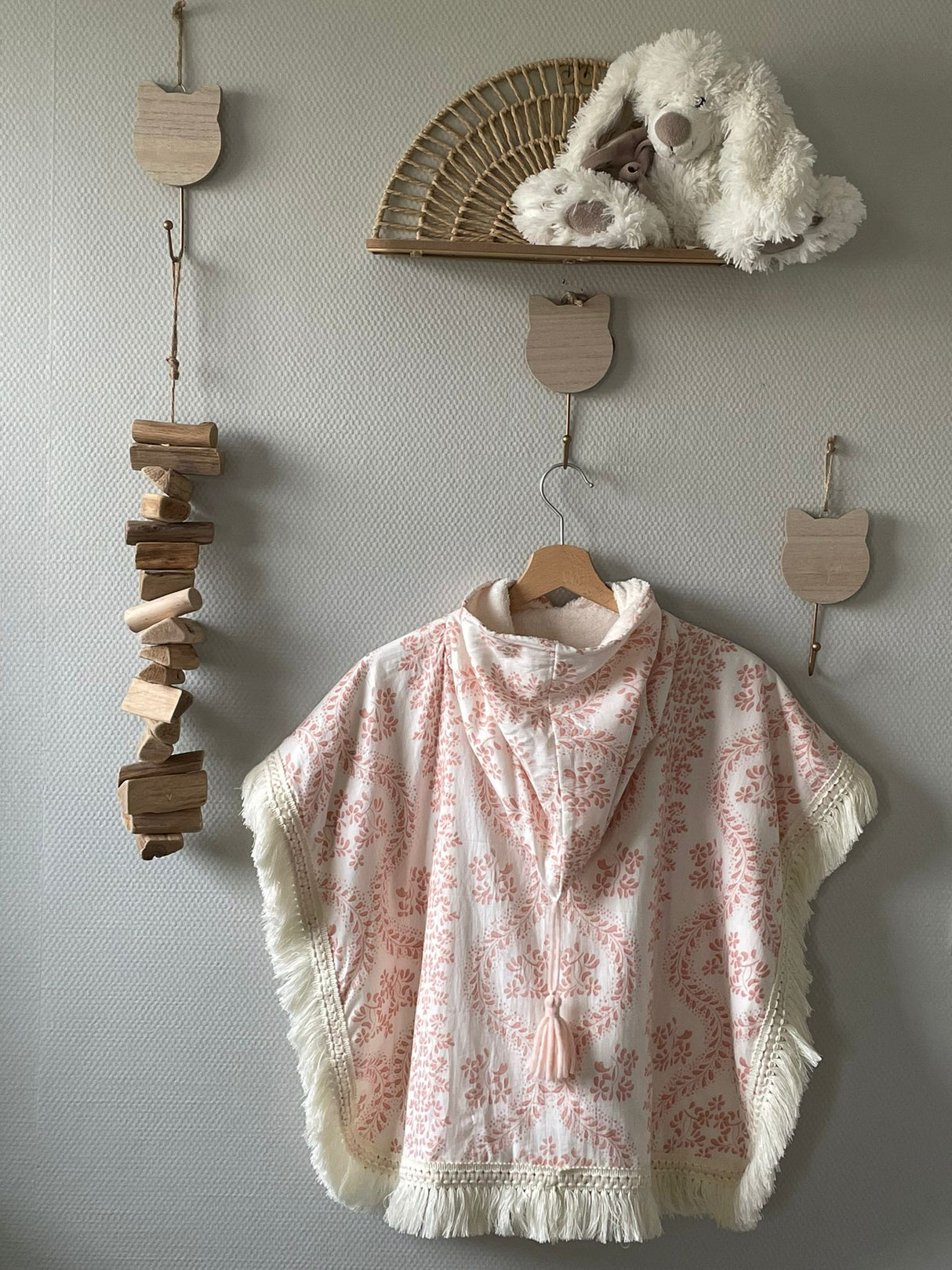 Poncho de bain bohème rose et blanc 2-3 ans