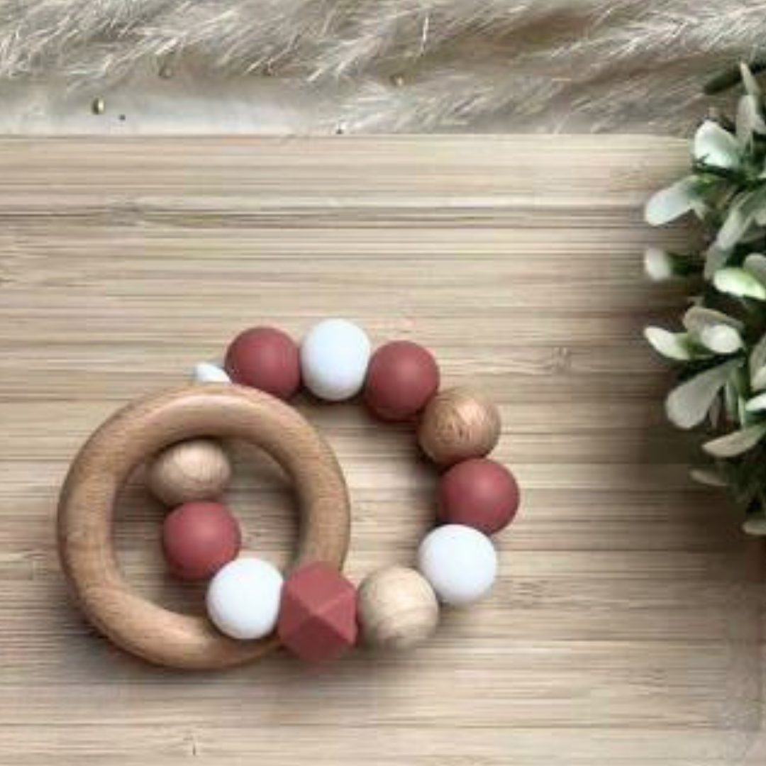 Anneau de dentition silicone bois rouge brique