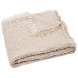 Grande couverture gaze de coton Fringe Stripe Biscuit Ivory 120x120cm