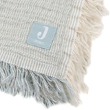 Couverture gaze de coton Fringe Stripe Sea Green Ivory 100x75cm