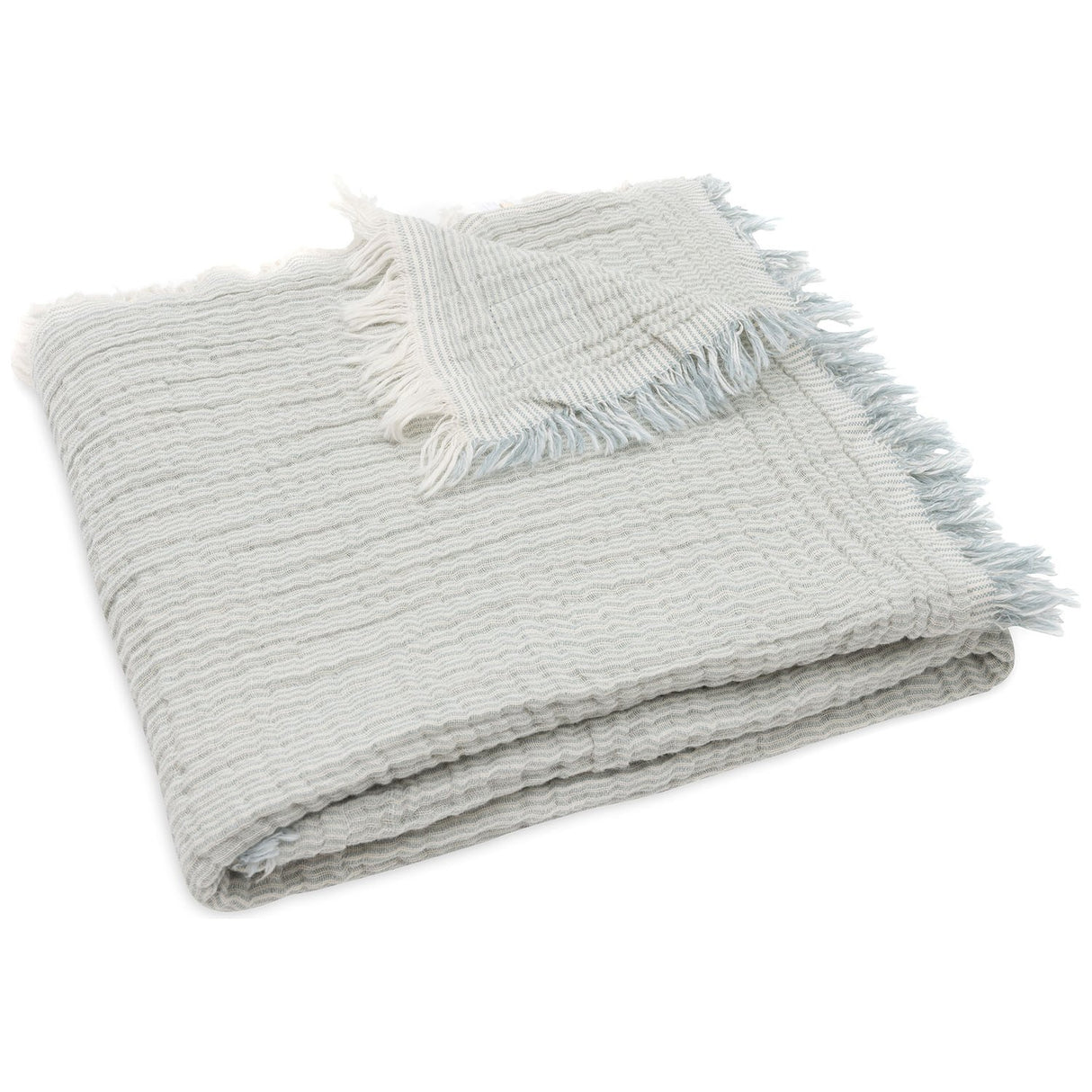 Couverture gaze de coton Fringe Stripe Sea Green Ivory 100x75cm