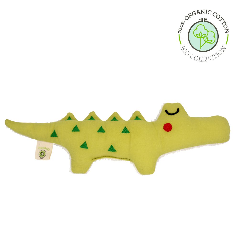 Hochet doudou crocodile en coton bio