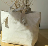 City bag coton - brodé Maman love - sable