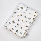 Couverture été petites fleurs bleu et marron