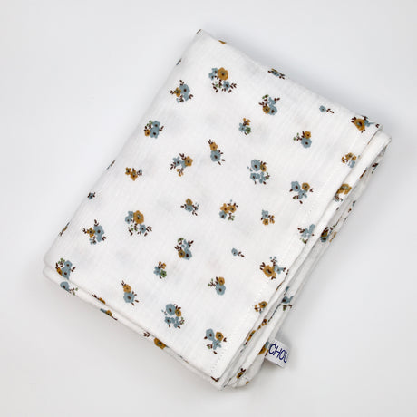 Couverture été petites fleurs bleu et marron