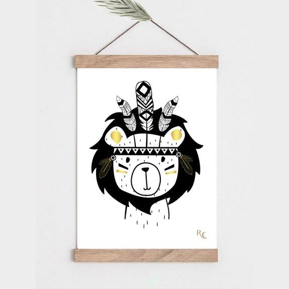 Affiche chambre bébé Boho Léon le lion A4