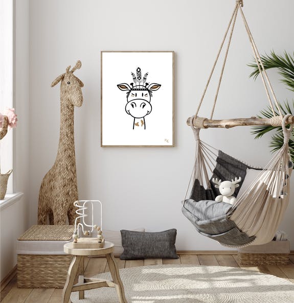 Affiche chambre bébé Boho Rafy la girafe A4 – Chouquette et Compagnie