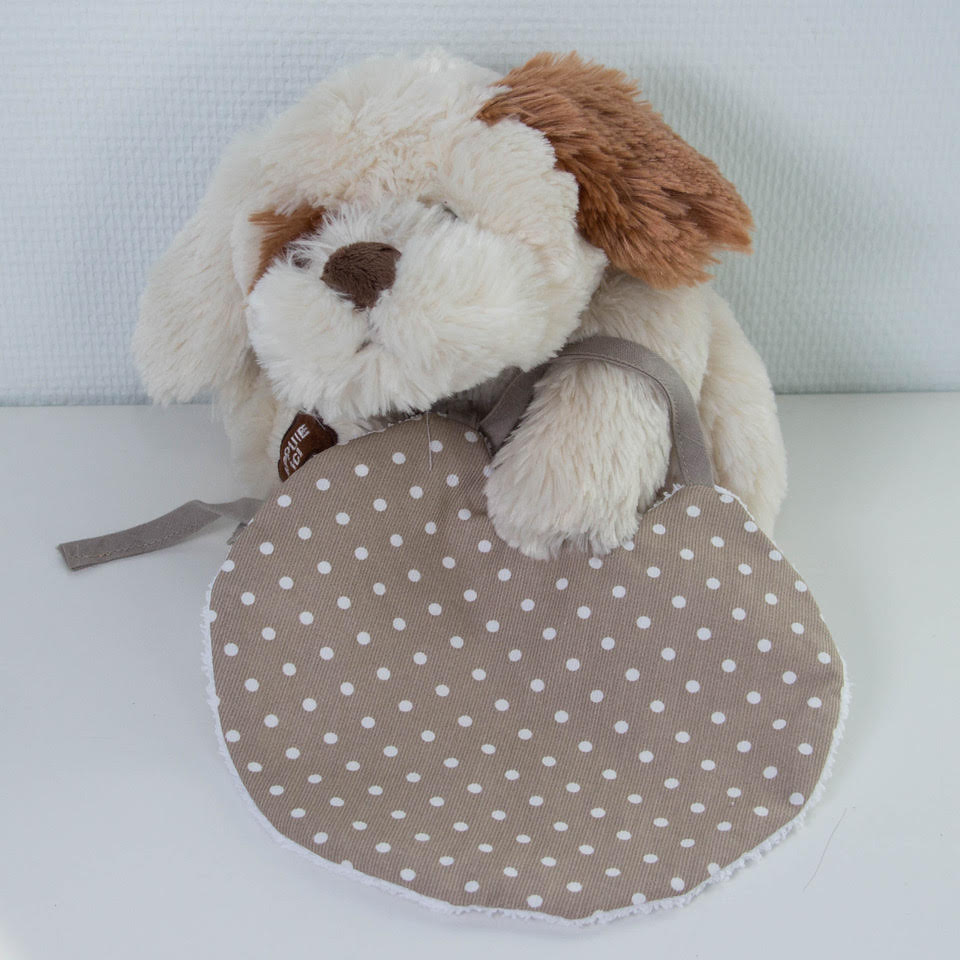 Bavoir taupe pois blanc