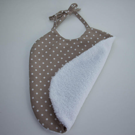 Bavoir taupe pois blancs