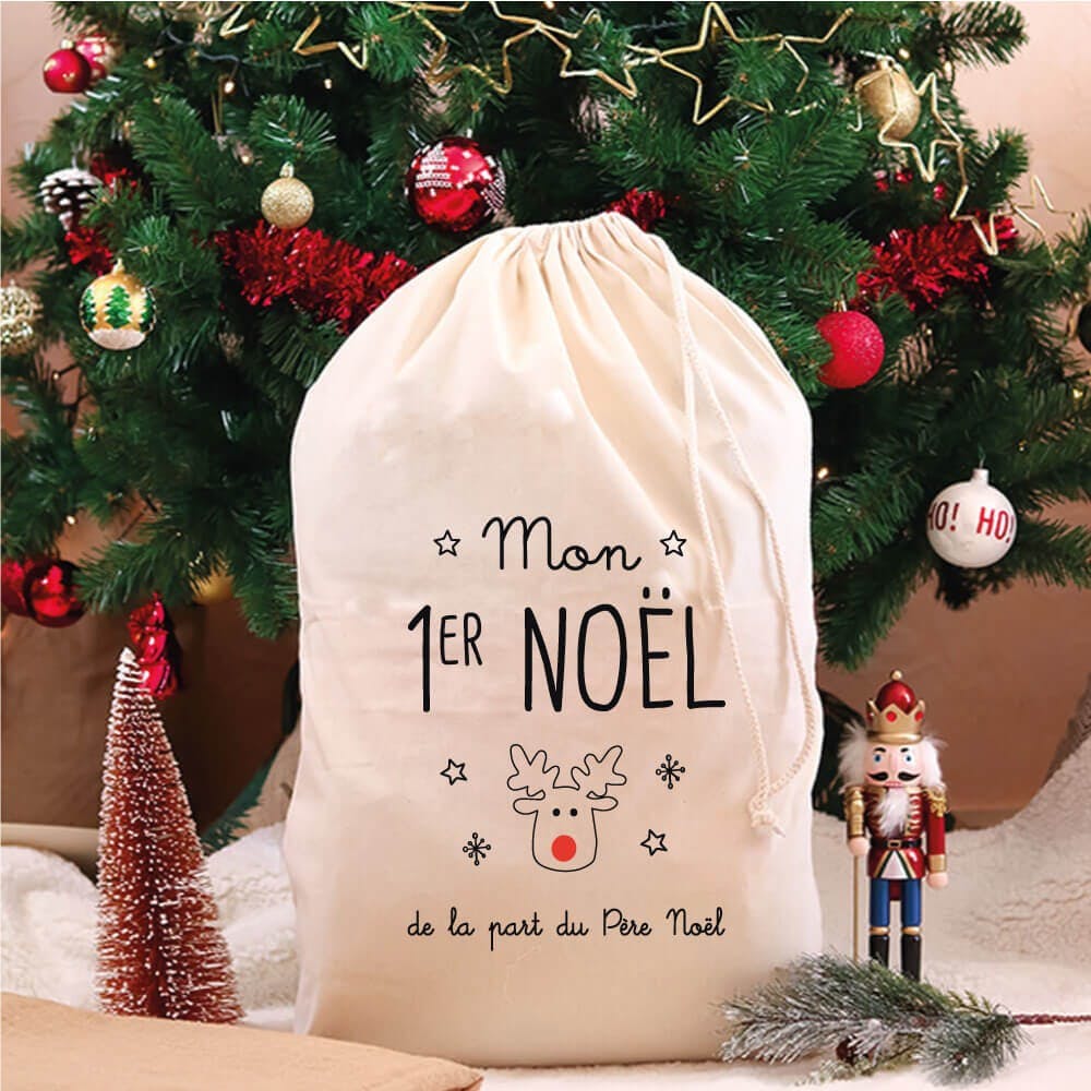 Hotte de noël "Mon premier noël" coton