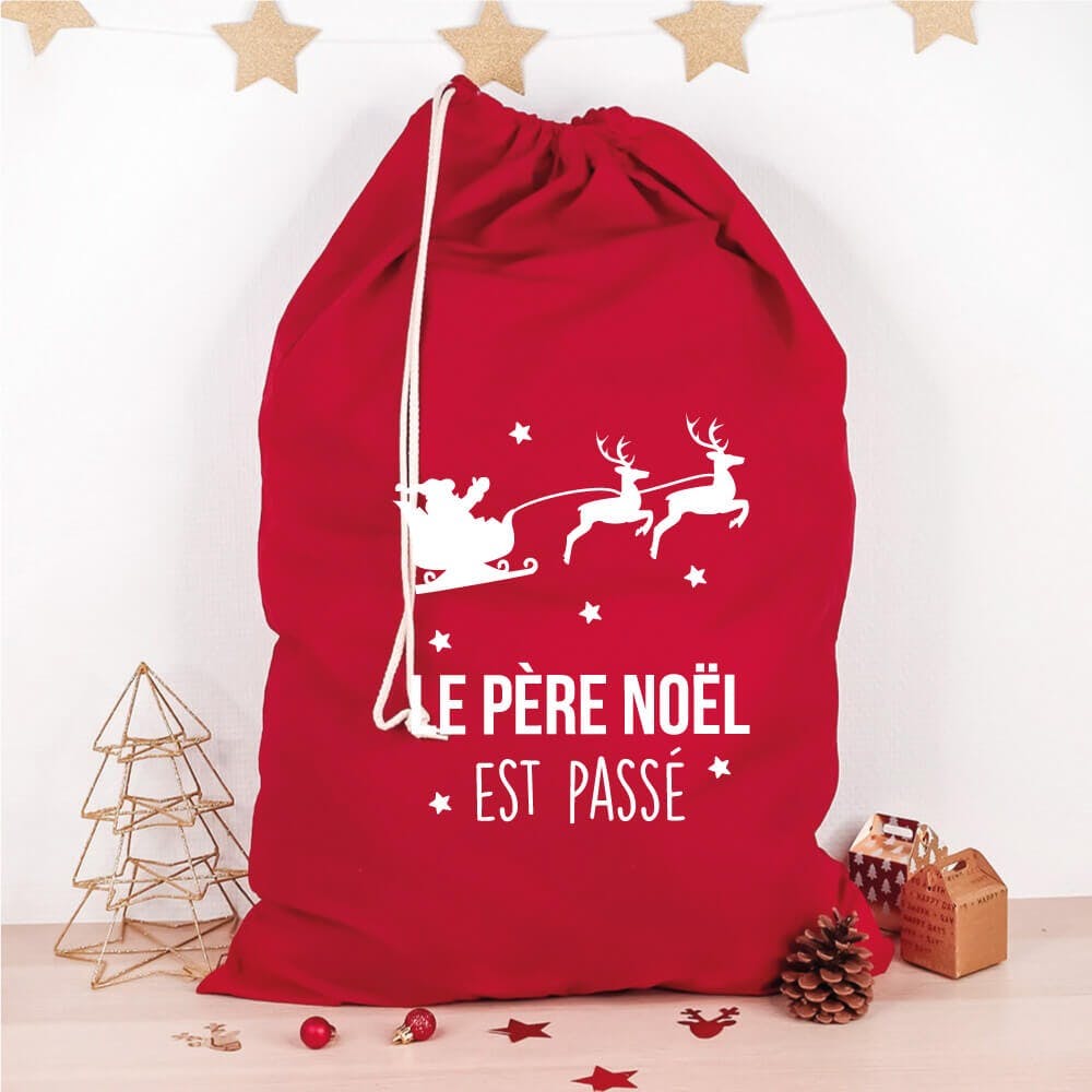 Hotte de noël "Traineau du père noel" rouge