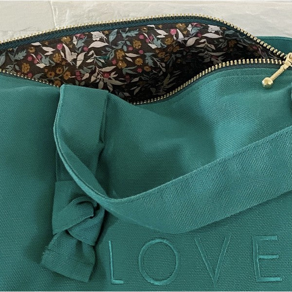 Petit sac polochon "love" bleu canard