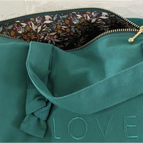 Petit sac polochon "love" bleu canard